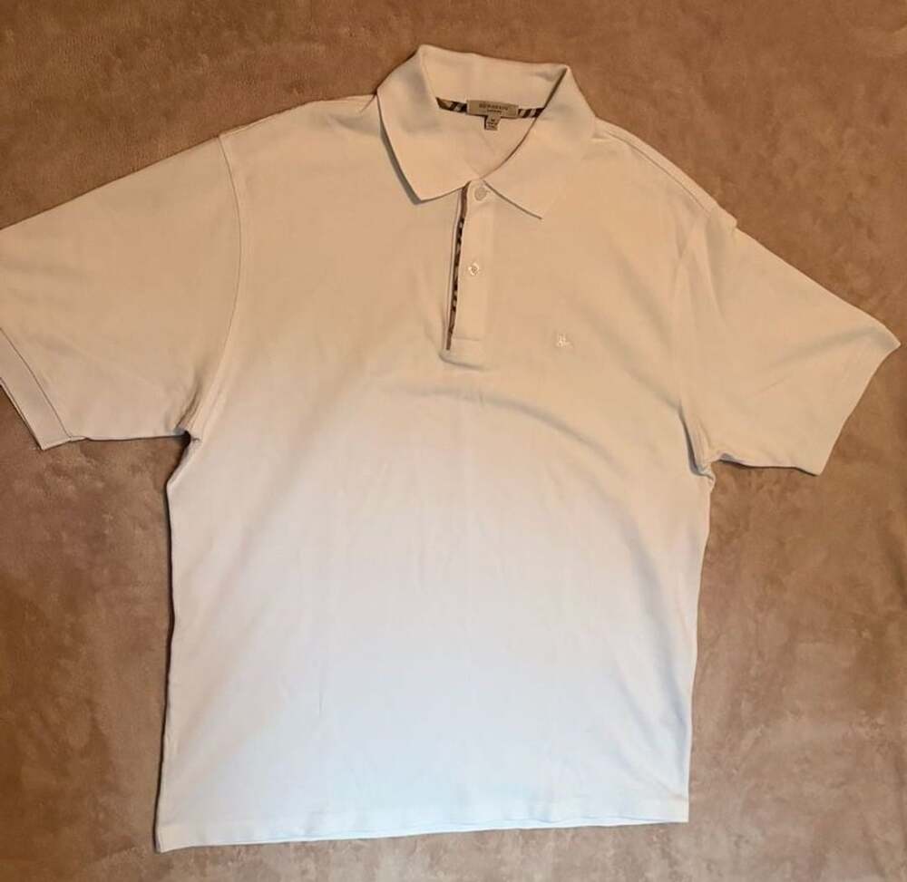 Burberry London Men's White Short Sleeve Polo Shirt with Nova Check Placket